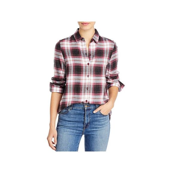 NWT BEACHLUNCHLOUNGE COLLECTION Womens Pink Plaid Cuffed Button Up Top Size: XS - Picture 1 of 3